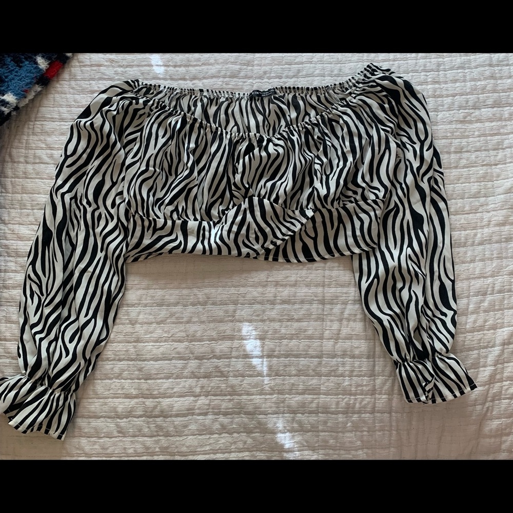 Zebra print long sleeve crop top
